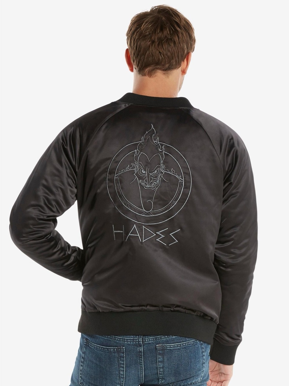Disney Hercules Hades Souvenir Jacket Black Mens Size Large Satin Zip Up